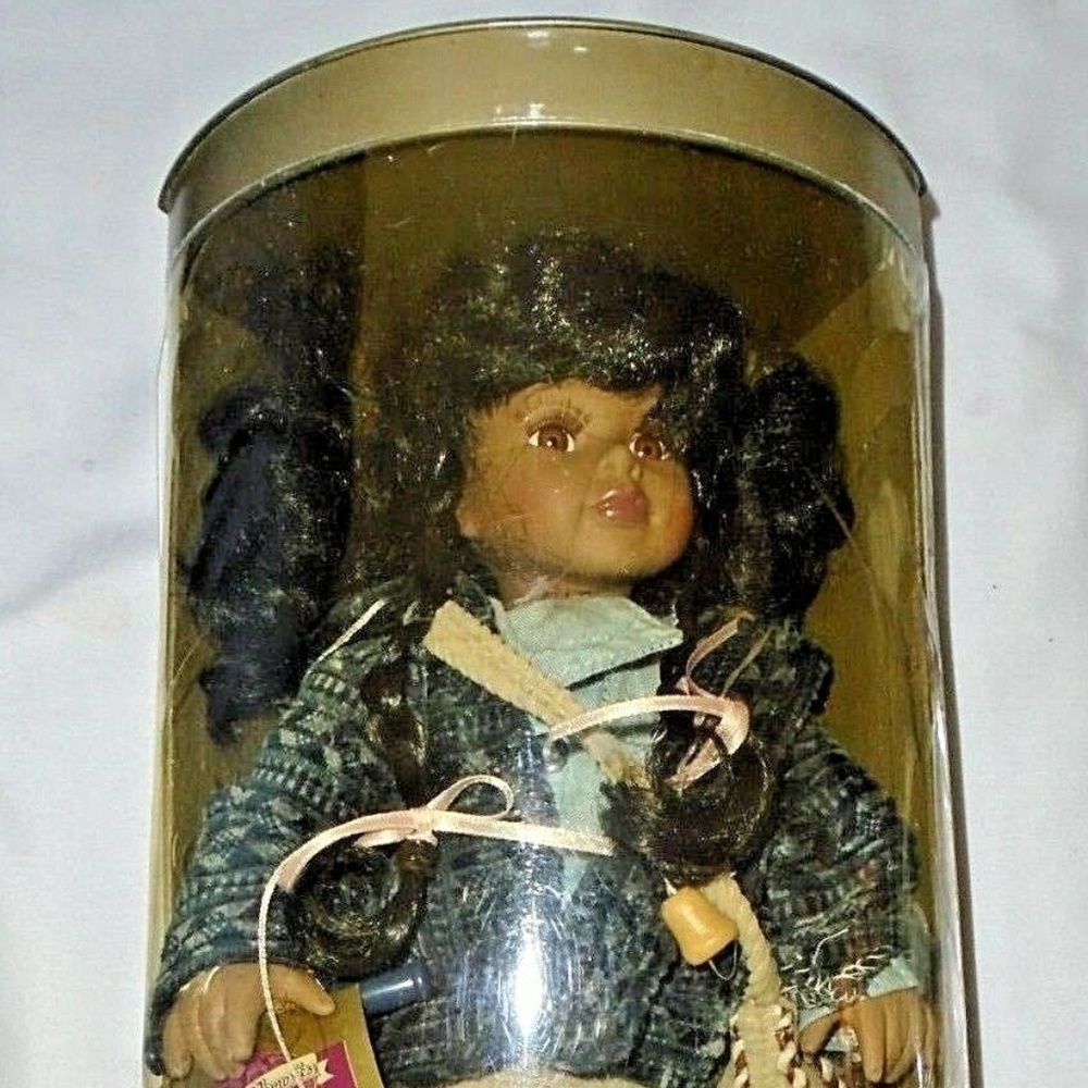 Handcrafted W/Scooter Black Porcelain Doll